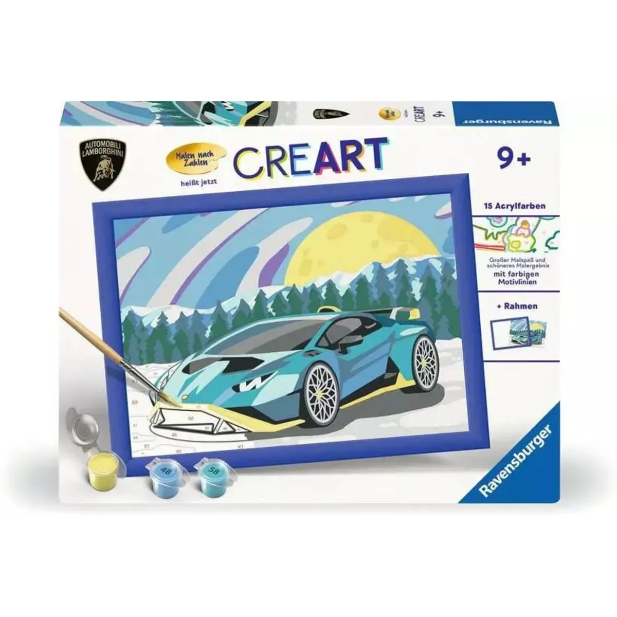Ravensburger 23959 CreArt, Malen nach Zahlen Kinder - Blauer Lamborghini von Ravensburger – Produktfoto