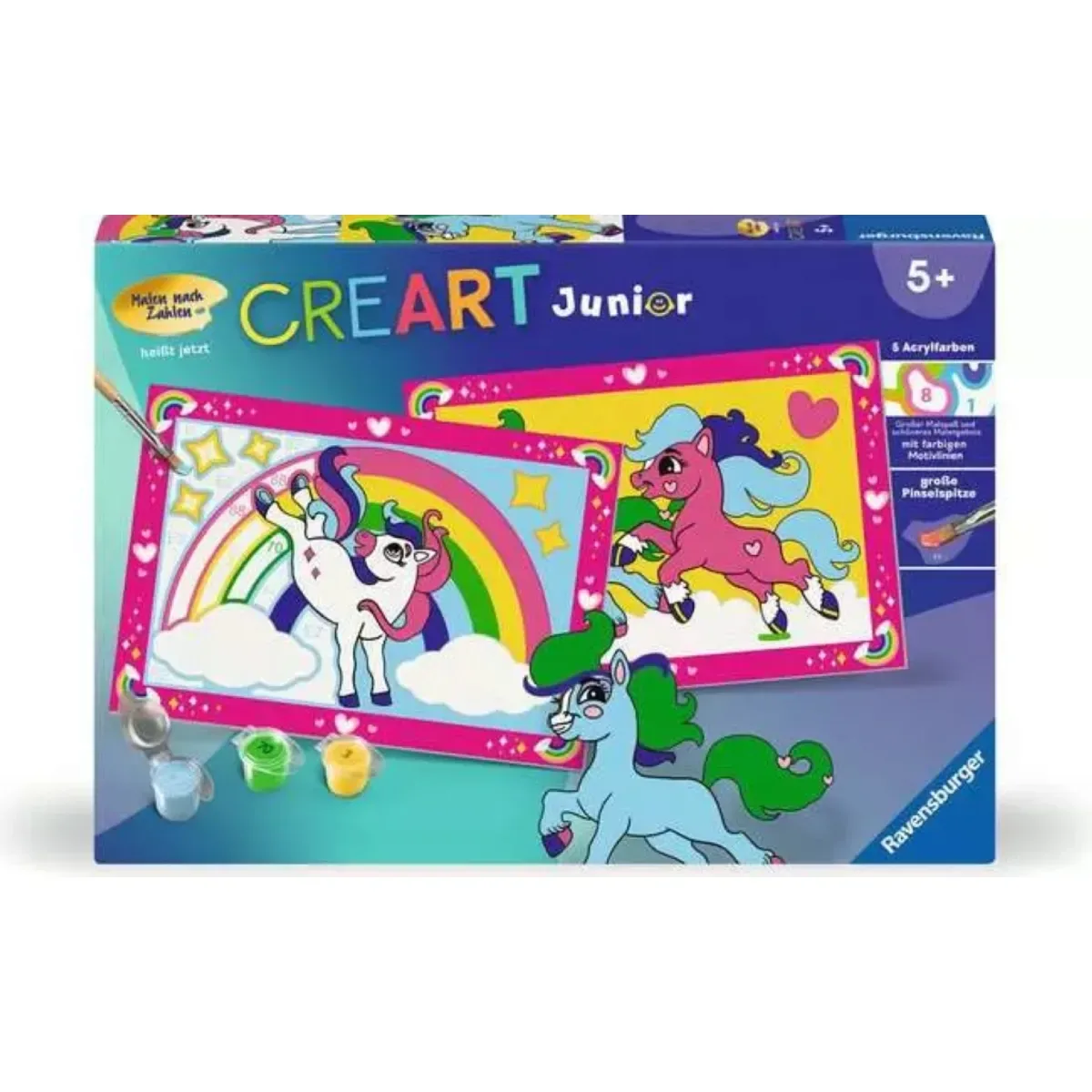Ravensburger 23983 CreArt, Malen nach Zahlen Junior - Zauberponys mit Regenbogen von Ravensburger – Produktfoto
