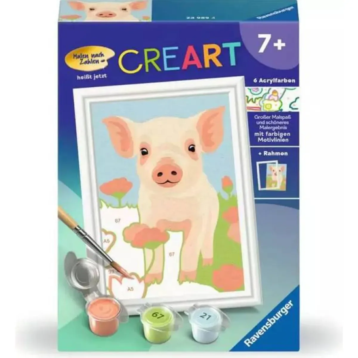 Ravensburger 23989 CreArt, Malen nach Zahlen Kinder - Süßes Hausschwein von Ravensburger in Mehrfarbig – Produktfoto
