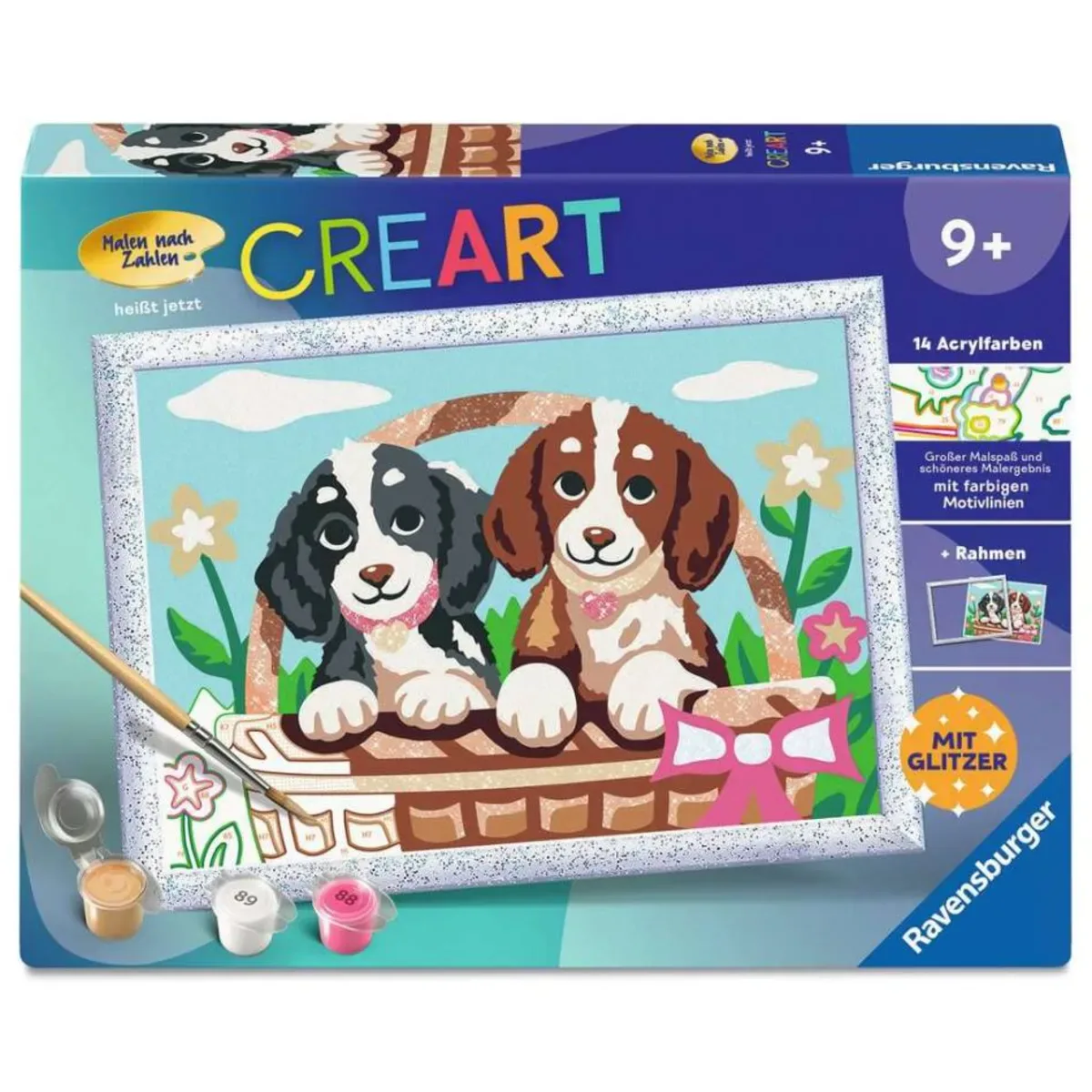 Ravensburger 25890 CreArt, Malen nach Zahlen Kinder - Hunde im Körbchen von Ravensburger in Mehrfarbig – Produktfoto