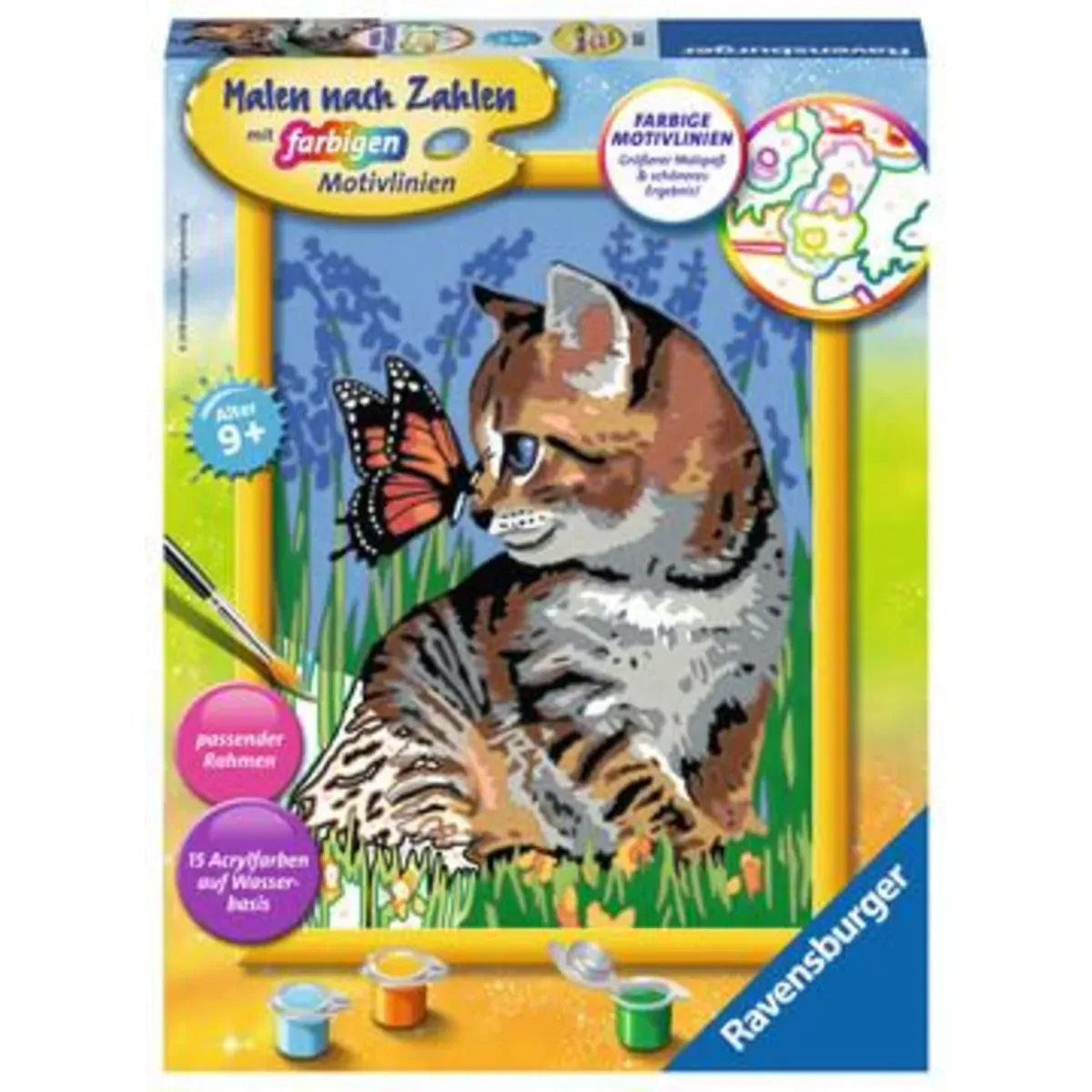 Ravensburger 28651 CreArt, Malen nach Zahlen Kinder - Katze mit Schmetterling von Ravensburger – Produktfoto