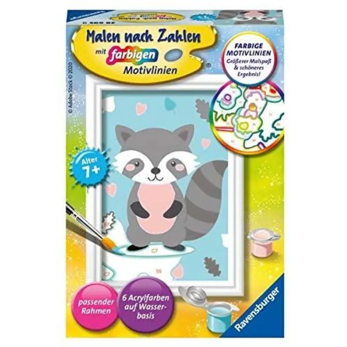 Ravensburger 28695 CreArt, Malen nach Zahlen Kinder - Süßer Waschbär von Ravensburger – Produktfoto