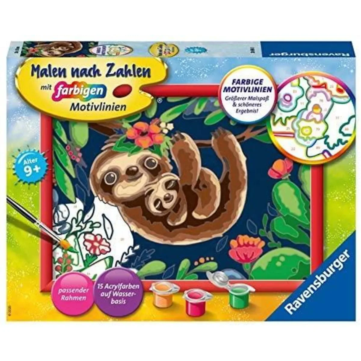 Ravensburger 28698 CreArt, Malen nach Zahlen Kinder - Niedliche Faultiere von Ravensburger – Produktfoto