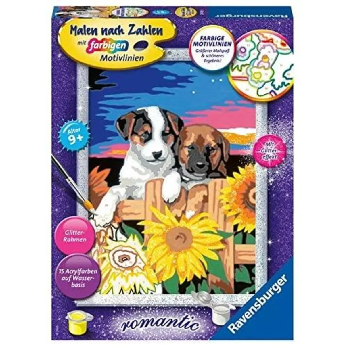 RAVENSBURGER 28765 Malen nach Zahlen - Welpen im Sonnenuntergang von Ravensburger – Produktfoto
