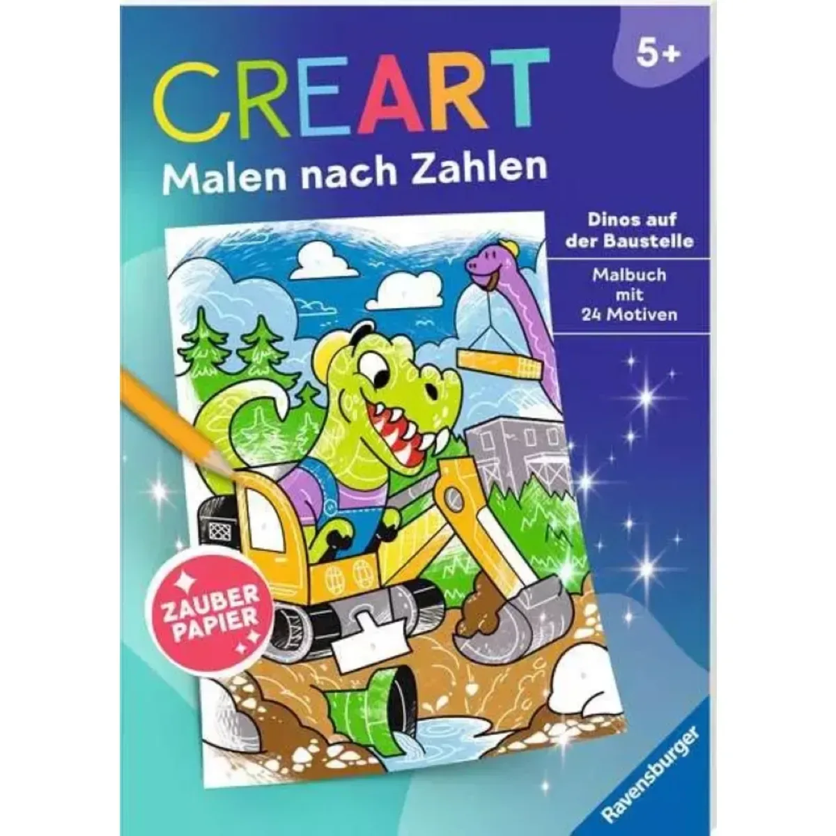Ravensburger 48859 CreArt Malen nach Zahlen ab 5 - Zauberpapier: Dinos auf der Baustelle von Ravensburger – Produktfoto