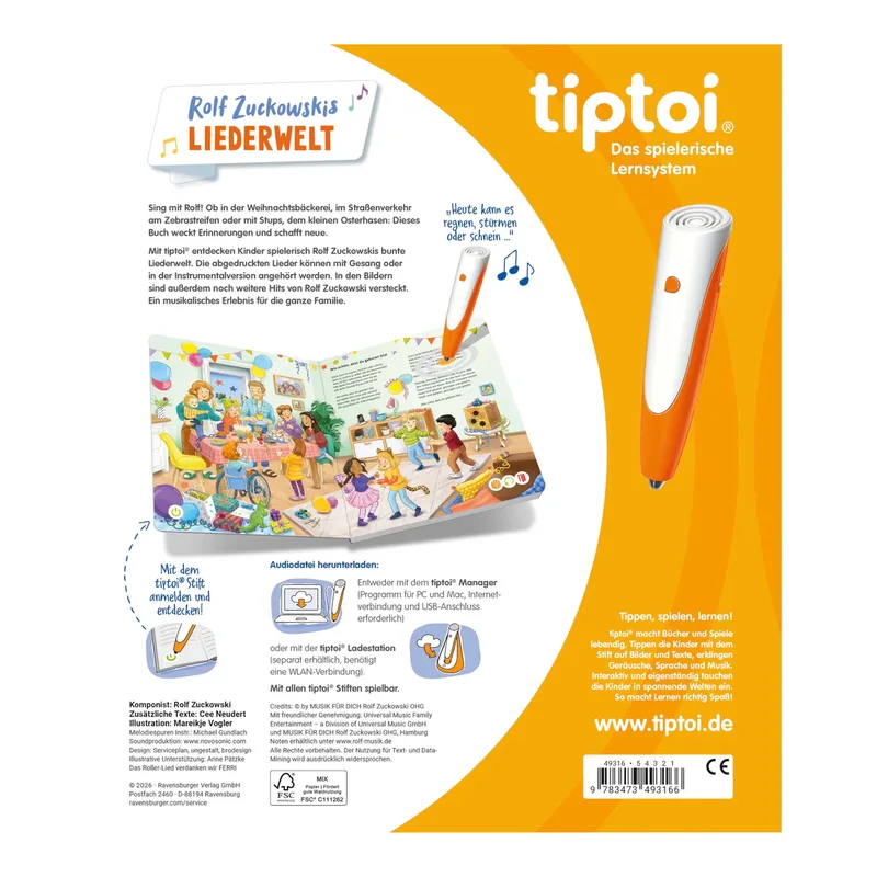 Tiptoi Liederbuch Rolf Zuckowskis Liederwelt von Ravensburger in Mehrfarbig, 27 × 23,5 × 1,5 mm – Produktfoto