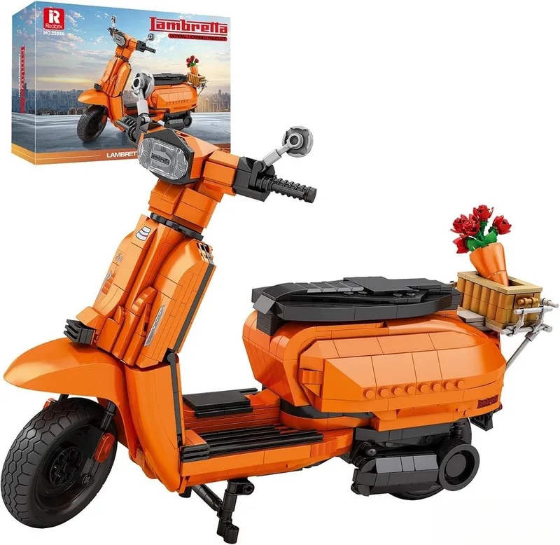 Reobrix - 11036 Oranje scooter bouwset | Classic motorfiets modelbouw | Educatief creator constructie speelgoed bouwpakketten voor kinderen & volwassenen | DIY auto decoratie geschikt voor Lego | Bouwdoos met 1169 bouwstenen de Reobrix en City – Scooter Oranje – photo du produit