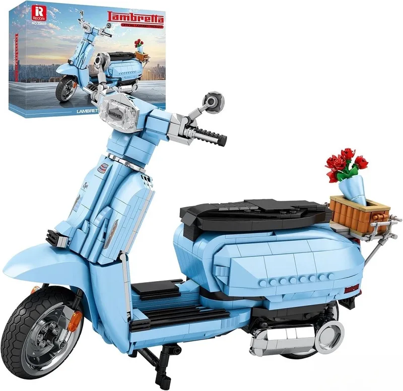 Reobrix - 11037 Blauw scooter bouwset | V200 Motorfiets | Modulair miniratuur constructie modelbouw | Educatief STEM motor speelgoed bouwpakketten voor kinderen & volwassenen | Blok formaat 4.9mm | 1169 bouwstenen de Reobrix en City – Scooter Blauw – photo du produit