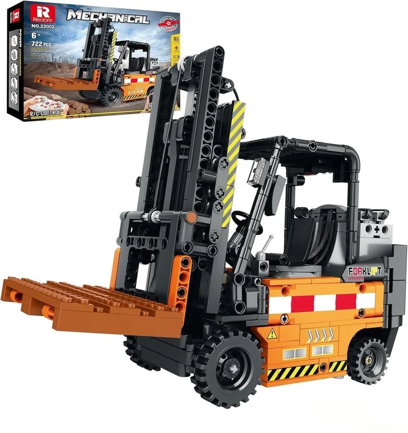 Reobrix 22002 Heftruck Classic RC auto bouwset | City constructie modelbouw | Technische creator speelgoed ideas bouwpakketten voor volwassenen & kinderen | Radiografisch bestuurbare remote niet geschikt voor Lego | bouwdoos met 722 bouwstenen by Reobrix in Constructie – RC Heftruck – product photo
