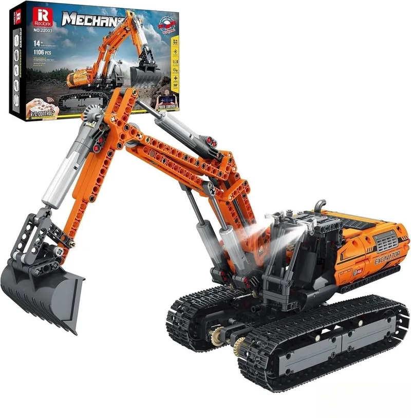 Reobrix 22003 Graafmachine Classic RC auto bouwset | City constructie modelbouw | Technische creator speelgoed ideas bouwpakketten voor volwassenen & kinderen | Radiografisch bestuurbare remote niet geschikt voor Lego | bouwdoos met 1169 bouwstenen by Reobrix in Constructie – Graafmachine – product photo