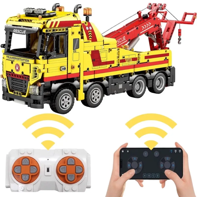 Reobrix 22012 Sleepwagen XL bouwset | Radiografisch bestuurbare auto creator modelbouw | Educatief classic constructie speelgoed bouwpakketten voor kinderen & volwassenen | Accu niet geschikt voor Lego technic | Bouwdoos met 1910 bouwstenen by Reobrix in City – RC Sleepwagen – product photo