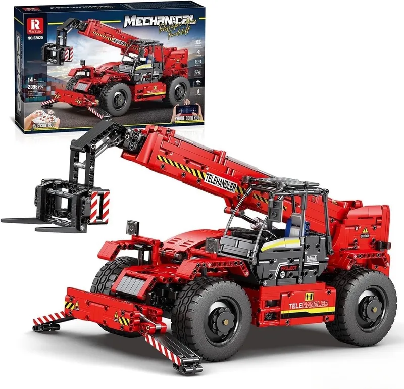 Reobrix 22020 – RC Telescopische Vorkheftruck – 2260 Stuks – Multifunctionele Bouwset – 34,5x51x21 cm – Techniek Speelgoed voor 14+ by Reobrix in Zwart – product photo