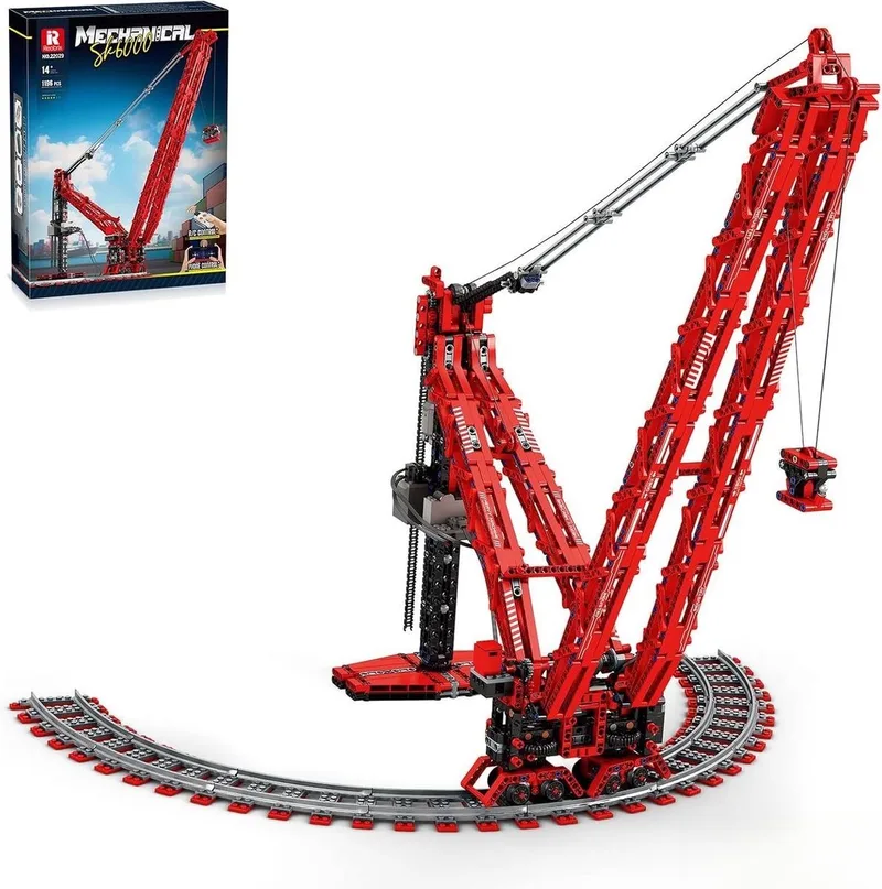Reobrix 22029 SK6000 Landgebaseerde Circulaire Rail Kraan RC mega bouwset | Technisch constructie modelbouw | Classic creator speelgoed bouwpakketten voor kinderen & volwassenen | Accu niet geschikt voor Lego technic | Bouwdoos met 1196 bloks by Reobrix in Constructie – RC Circulaire Rail Kraan – product photo