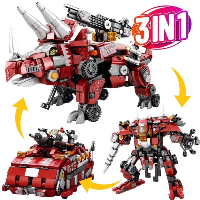 Reobrix 33003 3 in 1 Jurassic Triceratops technisch ideas bouwset | World of Dinosaurus | Geschikt voor Lego | Classic Creator Modelbouw | STEM Educatief Speelgoed voor volwassenen & Kinderen | Bouwdoos met 930 bouwstenen by Reobrix in Dinosaurus Triceratops – product photo