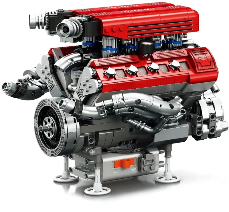 Reobrix - 33015 V8 Formule 1 speed engine bouwset | F1 Racing champions icons modelbouw | Classic creator speelgoed ideas voor expert volwassenen & kinderen | Accu motor niet geschikt voor Lego technic | Bouwdoos met 1101 bouwstenen van Reobrix in Modelbouw – V8 Engine – productfoto