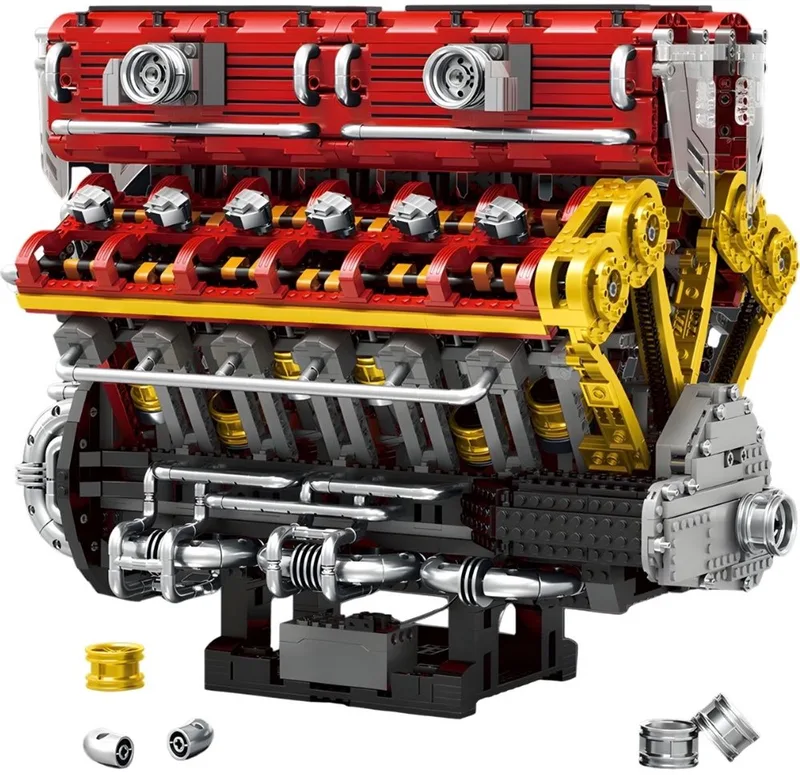 Reobrix 33017 V12 Mega Speed Engine classic XL motor bouwset | Racing champions modelbouw | Technische educatief creator speelgoed ideas bouwpakketten voor expert volwassenen & kinderen | Motorblok niet geschikt voor Lego | Bouwdoos met 4719 bloks by Reobrix in Modelbouw – V12 XL Engine – product photo