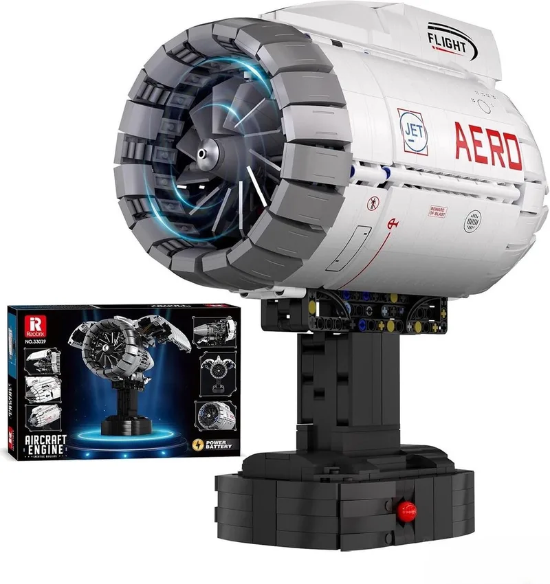 Reobrix - 33019 Vliegtuig Motor bouwset | Classic contructie modelbouw | Technische educatief speelgoed voor volwassenen | DIY creator motorisch decoratie geschikt voor Lego | Bouwdoos met 1813 bouwstenen by Reobrix in Modelbouw – Aircraft Engine – product photo