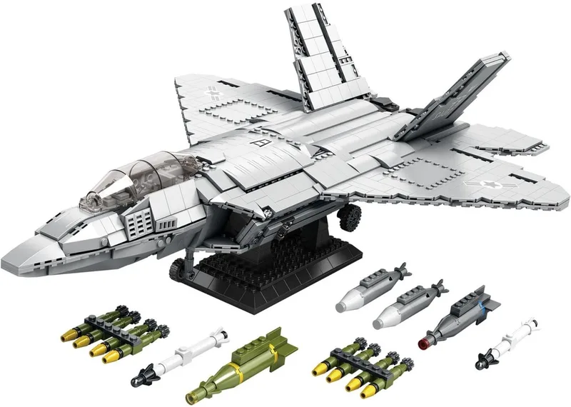 Reobrix 33020 F22 Fighter Straaljager bouwset | Classic WW2 Army vliegtuig constructie modelbouw | Educatief militair & leger speelgoed bouwpakketten voor kinderen & volwassenen | DIY creator set geschikt voor Lego | Bouwdoos met 1729 bouwstenen by Reobrix in Army – Vliegtuig F-22 – product photo