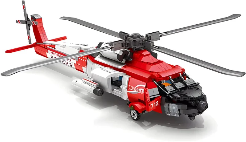 Reobrix 33026 HH-60J Rescue Helicopter bouwset | Classic WW2 Army vliegtuig constructie modelbouw | Educatief militair & leger speelgoed bouwpakketten voor kinderen & volwassenen | DIY Creator set | Geschikt voor Lego | Bouwdoos met 1093 bouwstenen by Reobrix in Army – Helikopter Rescue – product photo