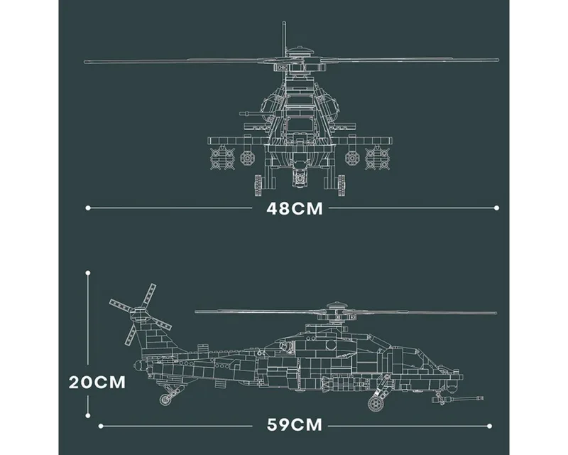Reobrix - 33033 WZ10 Gevechtshelikopter bouwset | WW2 Army vliegtuig constructie modelbouw | Educatief militair & leger speelgoed bouwpakketten voor kinderen & volwassenen | Blok formaat 4.9mm | 1169 bouwstenen by Reobrix in Army – Helikopter WZ10 – product photo 3 of 5