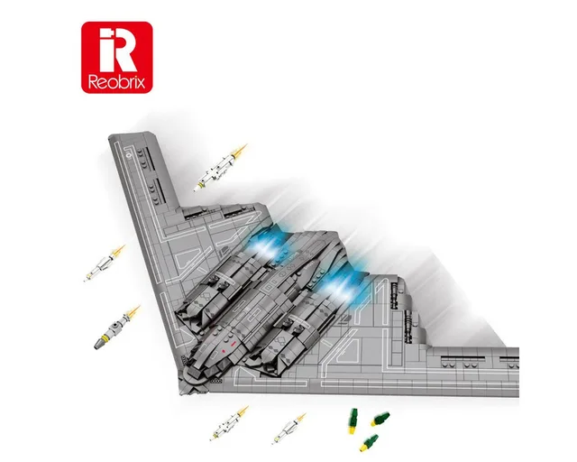 Reobrix 33038 Spielbausteine, (Einzelset, 2063 St., 2063 Teile), Moderner Bomber mit abnehmbarem Fahrwerk
