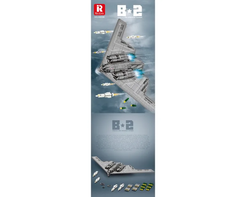 Reobrix 33038 Spielbausteine, (Einzelset, 2063 St., 2063 Teile), Moderner Bomber mit abnehmbarem Fahrwerk från Reobrix – produktbild 4 av 5