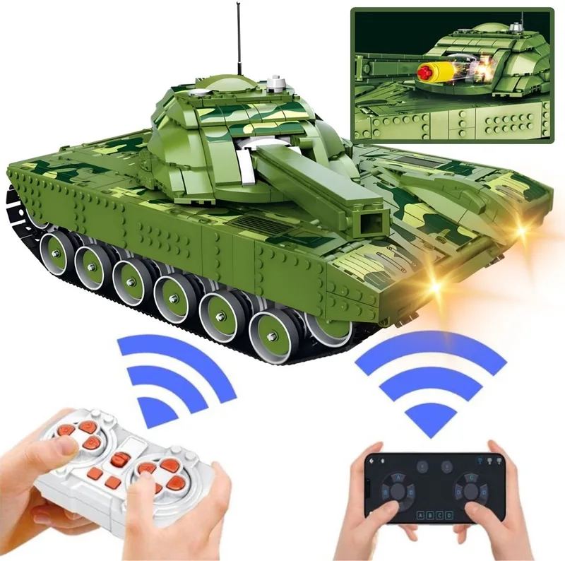 Reobrix 55026 Goliath RC Tank bouwset met verlichtingen | Classic ww2 army constructie modelbouw | Geschikt voor Lego | Educatief militair & leger speelgoed bouwpakketten voor kinderen & volwassenen | DIY Creator auto | Bouwdoos met 1591 bouwstenen by Reobrix in Army – WOT Goliath Tank – product photo