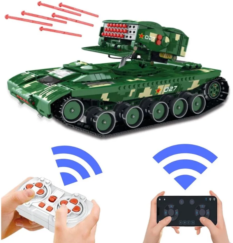 Reobrix 55027 Missle Tank bouwset met verlichtingen | Classic ww2 army constructie modelbouw | Geschikt voor Lego | Educatief militair & leger speelgoed bouwpakketten voor kinderen & volwassenen | DIY Creator auto | Bouwdoos met 1488 bouwstenen by Reobrix in Army – Missle Tank – product photo