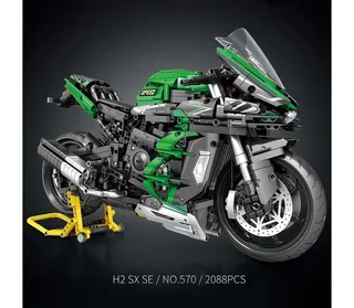 Reobrix 570 H2 SX SE 1:5 XL High Speed Motorcycle bouwset | Classic motorfiets modelbouw | Educatief creator constructie speelgoed bouwpakketten voor kinderen & volwassenen | Racer champion set geschikt voor Lego | Bouwdoos met 2088 bouwstenen de Reobrix en City – Motorfiets Kawasaki Ninja Groen – photo du produit 2 sur 5