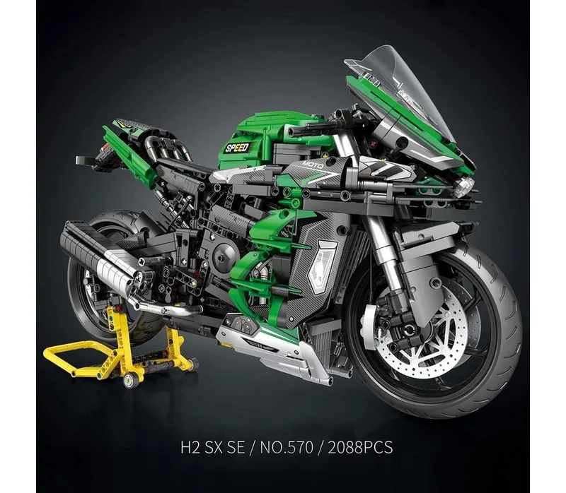 Reobrix 570 H2 SX SE 1:5 XL High Speed Motorcycle bouwset | Classic motorfiets modelbouw | Educatief creator constructie speelgoed bouwpakketten voor kinderen & volwassenen | Racer champion set geschikt voor Lego | Bouwdoos met 2088 bouwstenen de Reobrix en City – Motorfiets Kawasaki Ninja Groen – photo du produit 2 sur 5