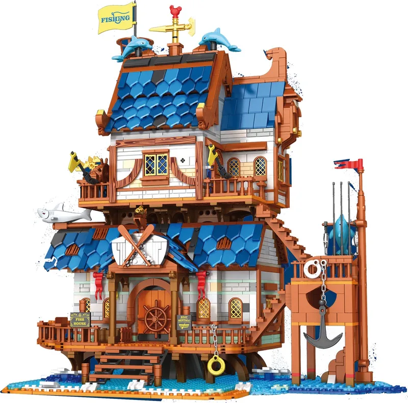 Reobrix 66007 European Century Vishandel bouwset incl. verlichtingen | Classic Creator Modular Building | Expert Architecture Modelbouw | Geschikt voor Lego | Technisch Educatief Speelgoed voor volwassenen & kinderen | Bouwdoos met 2450 bouwstenen by Reobrix in Architecture – Vishandel,.,. – product photo