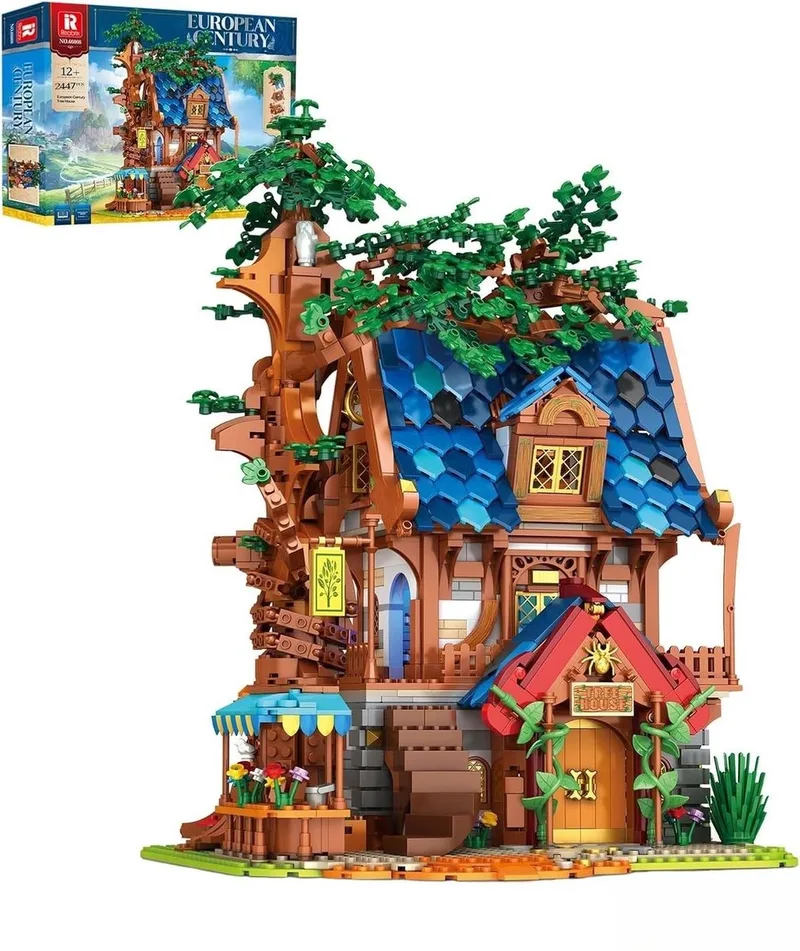 Reobrix 66008 Middeleeuwse Boomhuis bouwset | Classic Creator Modular Building | Expert Architecture Modelbouw | Geschikt voor Lego | Technisch Educatief Speelgoed voor volwassenen & kinderen | Ridders leger gebouwen | Bouwdoos met 2566 bouwstenen by Reobrix in Architecture – Boomhuis,Bruin – product photo