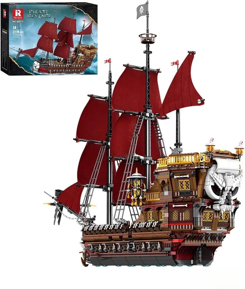 Reobrix 66010 Pirate Revenge Mega XL Ship of the Pirates bouwset | Black Pearl destroyer | Caribbean Adventure Modelbouw | Creator piratenschip speelgoed bouwpakketten voor volwassenen | DIY piraten boot geschikt voor Lego | Bouwdoos 3066 bouwstenen by Reobrix in Boten – Pirate Revenge XL – product photo
