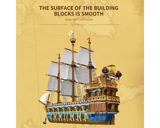 Reobrix 66011 Royal Fleet Mega XL Ship of the Pirates bouwset | Black Pearl destroyer | Caribbean Adventure Modelbouw | Creator piratenschip speelgoed boot bouwpakketten voor volwassenen | DIY piraten boot geschikt voor Lego | Bouwdoos 2831 bloks de Reobrix en Boten – The Sun XL – photo du produit 4 sur 5