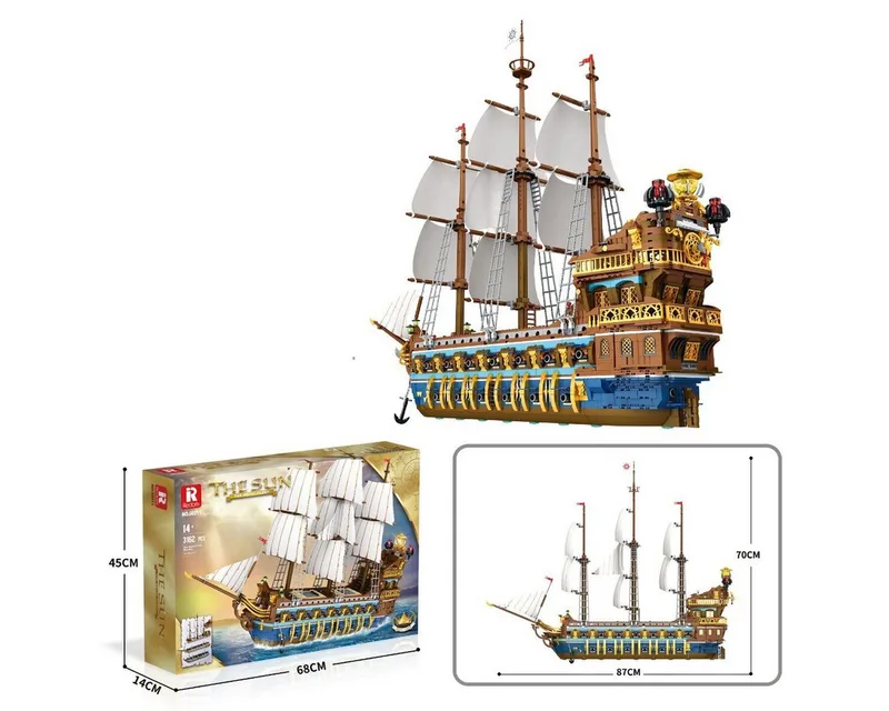 Reobrix 66011 Royal Fleet Mega XL Ship of the Pirates bouwset | Black Pearl destroyer | Caribbean Adventure Modelbouw | Creator piratenschip speelgoed boot bouwpakketten voor volwassenen | DIY piraten boot geschikt voor Lego | Bouwdoos 2831 bloks de Reobrix en Boten – The Sun XL – photo du produit 5 sur 5