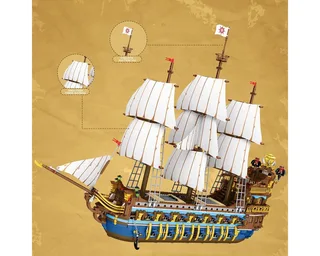 Reobrix 66011 Royal Fleet Mega XL Ship of the Pirates bouwset | Black Pearl destroyer | Caribbean Adventure Modelbouw | Creator piratenschip speelgoed boot bouwpakketten voor volwassenen | DIY piraten boot geschikt voor Lego | Bouwdoos 2831 bloks de Reobrix en Boten – The Sun XL – photo du produit 2 sur 5