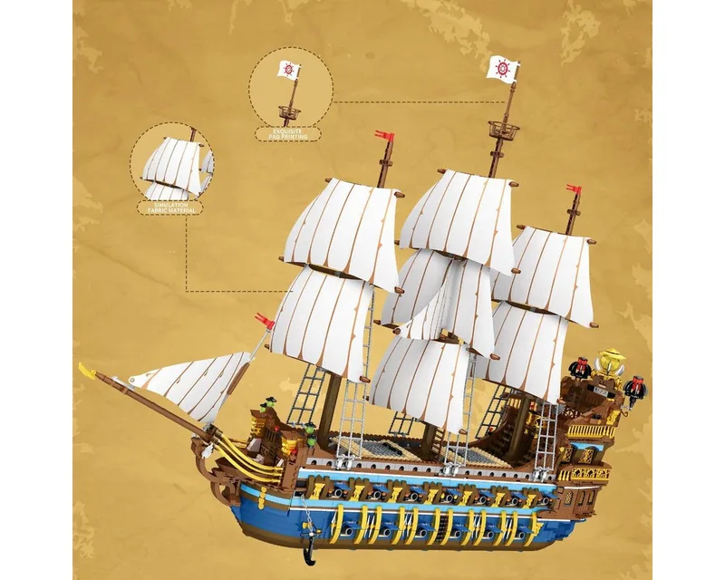 Reobrix 66011 Royal Fleet Mega XL Ship of the Pirates bouwset | Black Pearl destroyer | Caribbean Adventure Modelbouw | Creator piratenschip speelgoed boot bouwpakketten voor volwassenen | DIY piraten boot geschikt voor Lego | Bouwdoos 2831 bloks de Reobrix en Boten – The Sun XL – photo du produit 2 sur 5