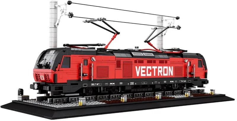 Reobrix 66019 Vectron trein retro classic bouwset | Locomotief city miniatuur modelbouw | Technische educatief creator speelgoed ideas bouwpakketten voor expert volwassenen & kinderen | Niet geschikt voor Lego rails | Bouwdoos met 1889 bouwstenen by Reobrix in City – Vectron Trein – product photo