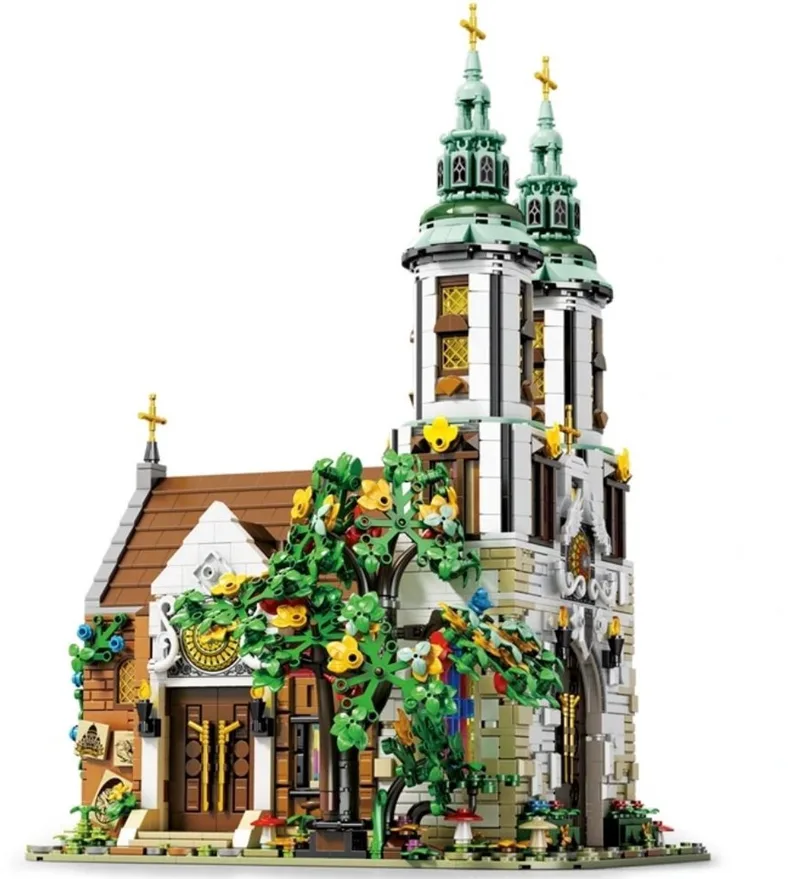 Reobrix 66023 St. Andreas Bloemen Kerk bouwset incl. verlichtingen | Classic Creator Modular Building | Expert Architecture Modelbouw | Geschikt voor Lego | Educatief Speelgoed voor volwassenen & kinderen | Christelijke cadeaus | 3306 bouwstenen by Reobrix in Architecture – Middeleeuwse Kerk – product photo