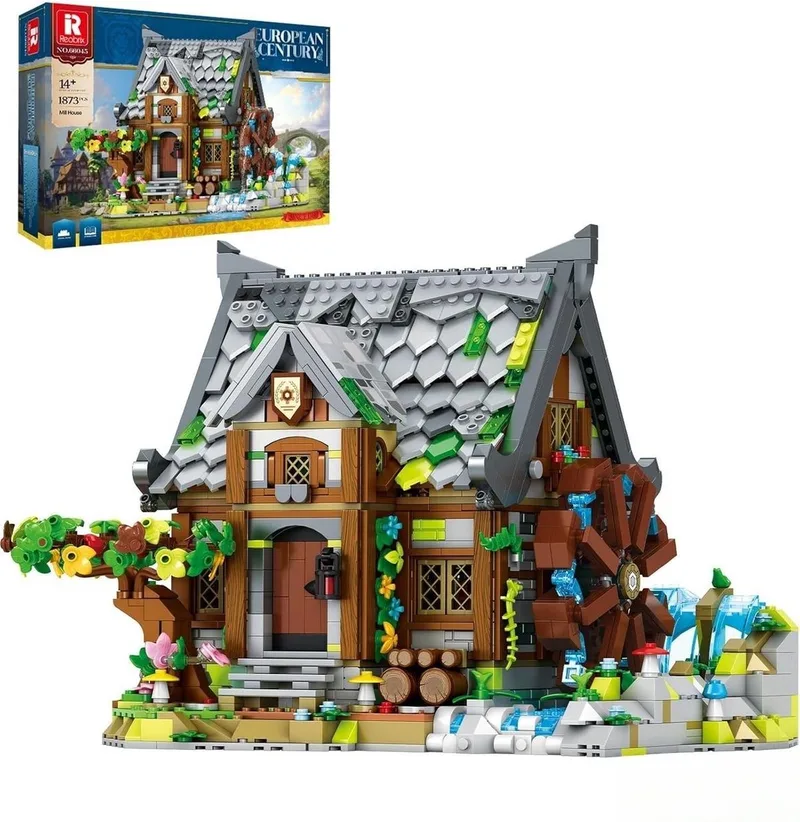 Reobrix 66045 Middeleeuwen Molenhuis bouwset | Classic Creator Modular Building | Expert Architecture Modelbouw | Kasteel ridders huisje | Geschikt voor Lego | Technisch Educatief Speelgoed voor volwassenen & kinderen | Bouwdoos met 1873 bouwstenen by Reobrix in Architecture – Molenhuisje – product photo