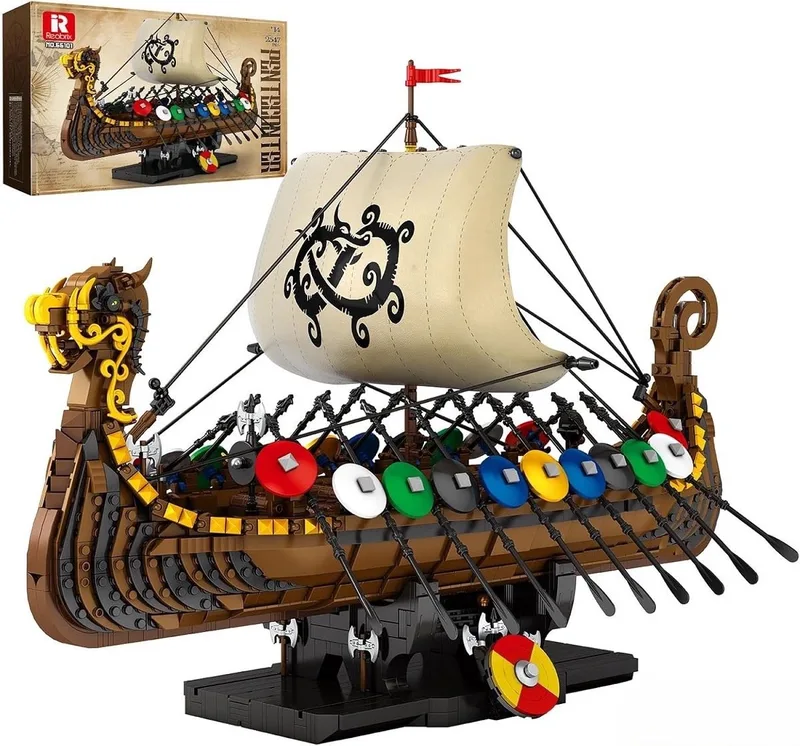 Reobrix 66101 Viking Longship bouwset | Miniratuur boot constructie modelbouw | Educatief speelgoed bouwpakketten voor kinderen & volwassenen | Geschikt voor Lego | Bouwdoos met 2547 bouwstenen by Reobrix in Boten – Vikingen Oorlogsschip – product photo
