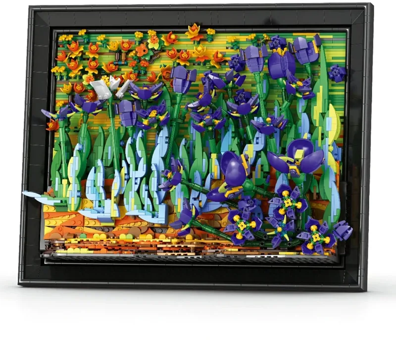 Reobrix 66701 Irissen schilderij mega bouwset | Botanical wall art | Mozaiek diamond painting | Classic creator expert speelgoed | Icons bloemen kunst modelbouw voor volwassenen & kinderen | Wand decoratie geschikt voor Lego | Bouwdoos met 3480 bloks van Reobrix in Wall art – van Gogh Irises – productfoto