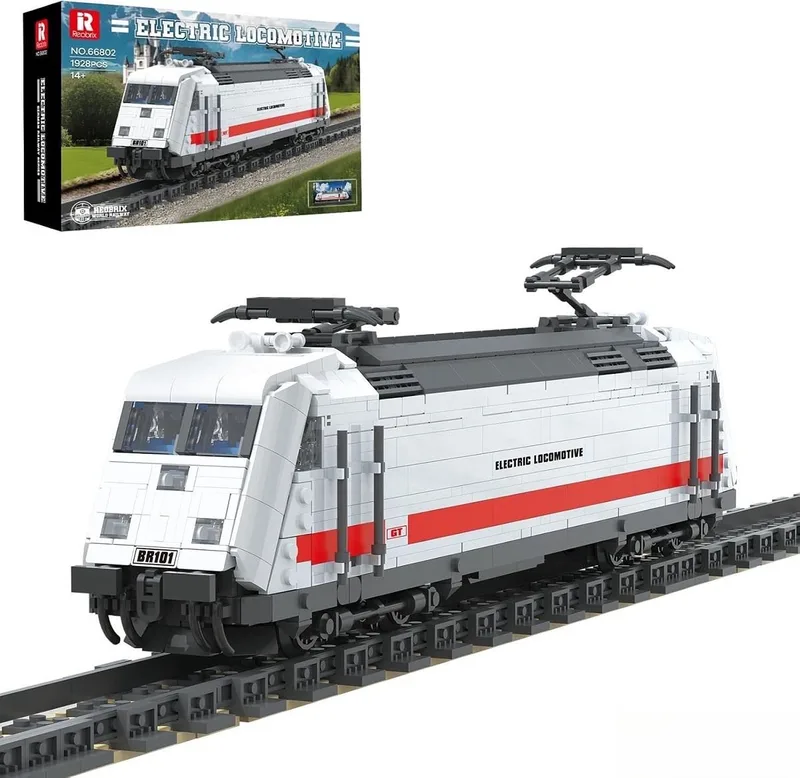 Reobrix 66802 BR101 Euro trein retro classic bouwset | Locomotief miniatuur modelbouw | Technische educatief creator speelgoed ideas bouwpakketten voor expert volwassenen & kinderen | Niet geschikt voor Lego rails | Bouwdoos met 1928 bouwstenen van Reobrix in City – Euro BR101 Trein – productfoto