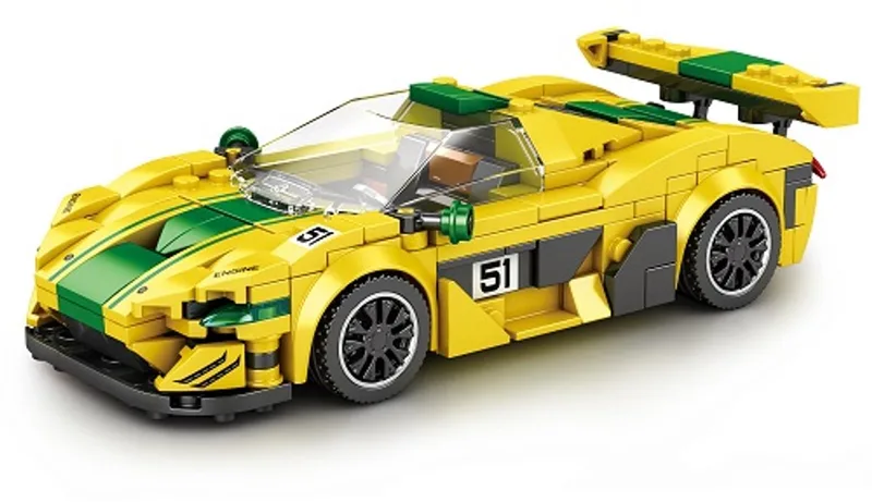 Reobrix 677 - raceauto P1 GTR - geel/groen - 368 pcs - 14+ van Reobrix in Geel – productfoto