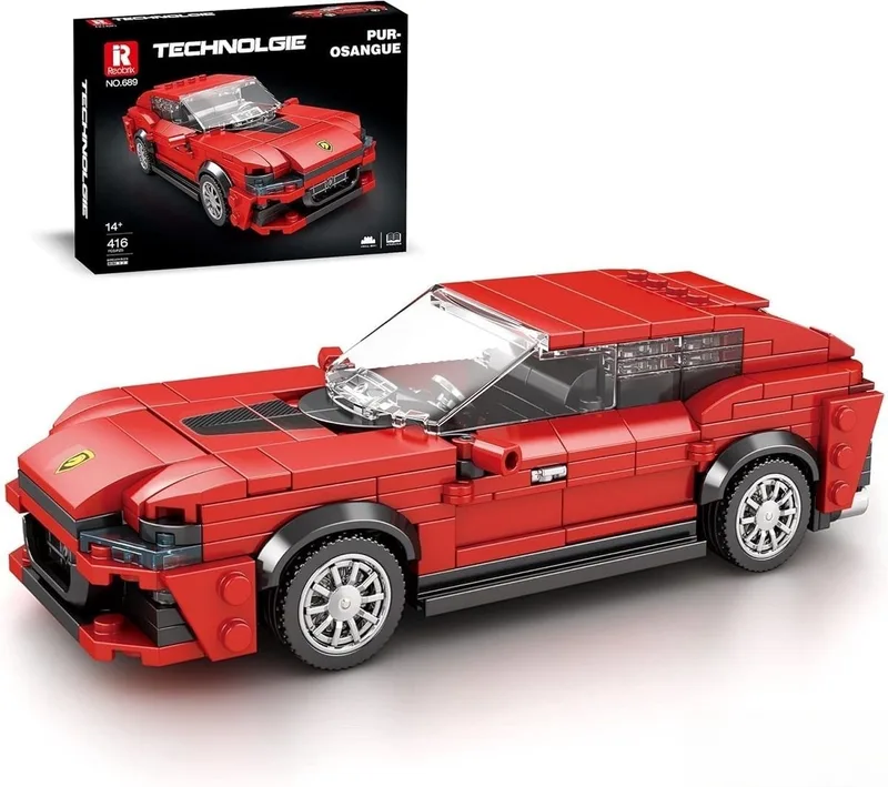 Reobrix 689 Ferrari Purosangue 1:24 bouwset | City fast champions adventure | Creator classic motor bouwpakket | Technic speelgoed ideas voor volwassenen | Icons furious speed auto geschikt voor lego | Technische bouwdoos met 416 bouwstenen van Reobrix in Racing: 1:24 Ferrari Purosangue – productfoto