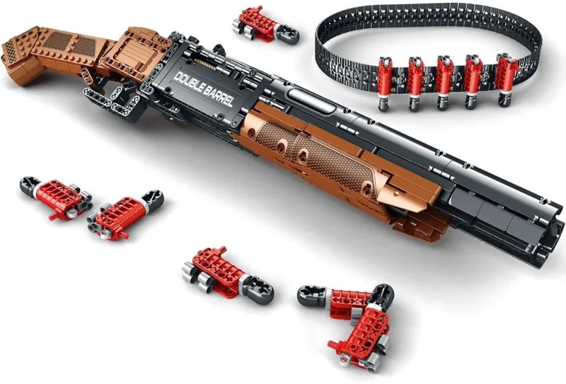 Reobrix 7 7028 Double black shotgun bouwset | WW2 army ops pistool modelbouw | Creator classic battlefield guns bouwpakket | Technische Educatief militair & leger speelgoed voor volwassenen | Geschikt voor Lego technic | Bouwdoos met 100 6 bouwstenen van Reobrix in Army guns: Double Barrled Shotgun – productfoto