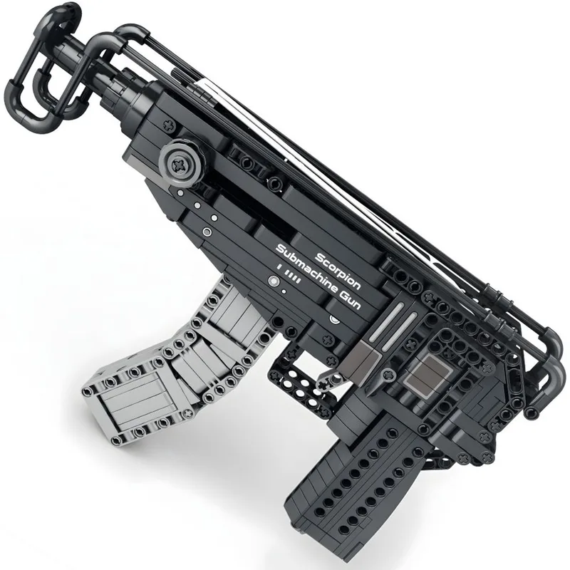 Reobrix 7 7029 Scorpion SMG UZI black rifle bouwset | WW2 army ops pistool modelbouw | Creator classic battlefield guns bouwpakket | Technische Educatief militair & leger speelgoed voor volwassenen | Geschikt voor Lego | Bouwdoos met 566 bouwstenen van Reobrix in Army guns: Scorpion SMG – productfoto