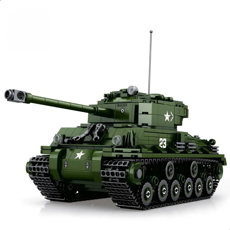 Reobrix - 77030 Sherman Army Tank bouwset | World of Tanks Edition | WW2 Army auto constructie modelbouw | Educatief militair & leger speelgoed bouwpakketten voor kinderen & volwassenen | Schaal 1:30 | 836 bouwstenen by Reobrix in Army – Sherman Tank – product photo