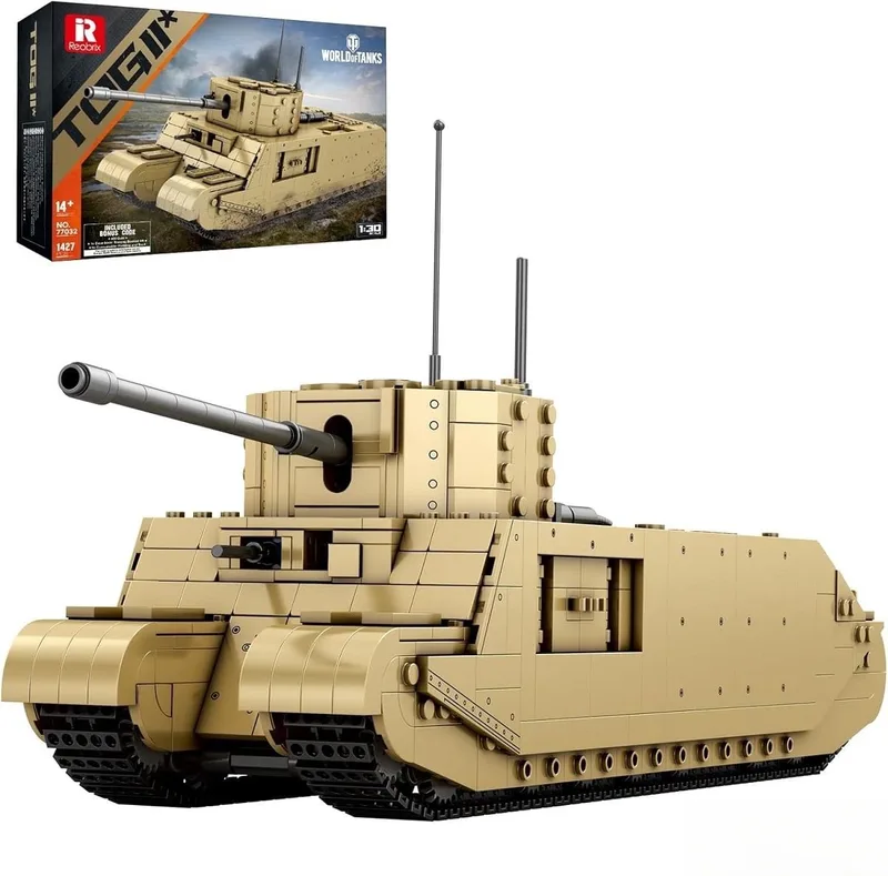 Reobrix - 77032 TOG II Tank bouwset | World of Tanks Edition | WW2 Army auto constructie modelbouw | Educatief militair & leger speelgoed bouwpakketten voor kinderen & volwassenen | Schaal 1:30 | Blok formaat 4.9mm | 1427 bouwstenen von Reobrix in Army – TOG II Tank – Produktfoto