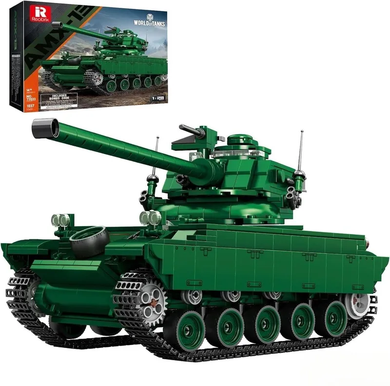 Reobrix 77033 AMX-13 Army Tank bouwset | World of Tanks Edition | WW2 Classic army auto constructie modelbouw | Technisch educatief militair & leger speelgoed creator bouwpakketten voor kinderen & volwassenen | Geschikt voor Lego | 1037 bouwstenen van Reobrix in Army – WOT serie AMX-13 Tank – productfoto